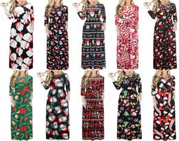 Sexy Women Christmas Floral Print 34 Sleeve Boho Ladies Long Maxi Dress Pocket Ice Silk Tunic Party Dresses Xmas Vestidos DK0548B3835719