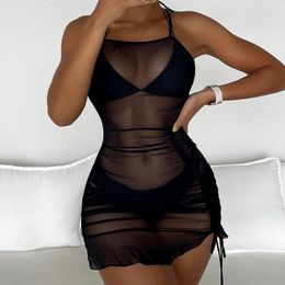 Women Sheer Mesh Cover Up Shorts Beach Wrap Bikini See Through Dresses Solid Swimsuit Ups For Summer Plus Size Long