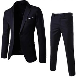 Men Blazer Pants Set Groom Wedding Blazers Slim Fit Turndown Collar One Button Pockets Suit Formal Business Dress 240514