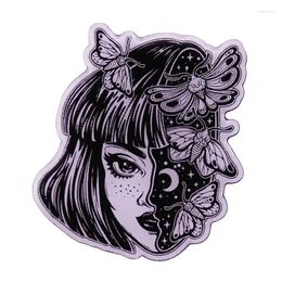 Brooches Girls Head As Sky Full Of Moth Butterflies Enamel Pin Brooch Horror Anime Badge Gothic Punk Jewelry Accessory