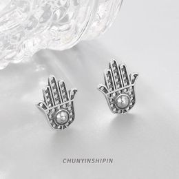 Stud Earrings Vintage S925 Sterling Silver Hand With Chic And Simple Style Perfect Fashion Accessory For Young Women