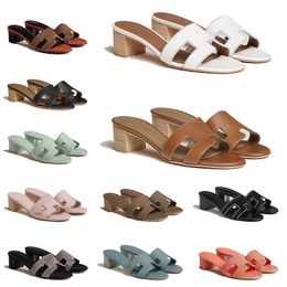 Fashion New Designer Slippers Leather Brand Womens Oran Sandals Summer Flat Shoes Fashion Beach vacation White brown green pink Oasis