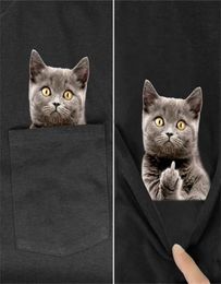 Cotton TShirt Fashion Brand Pocket Cat Middle Finger 3D Print Tshirt Men039s Shirts Hip Hop Black Tops Funny Harajuku Tees 227243834