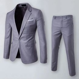 Slim Fit Business Outfit Stylish Mens Suit Set Lapel Single Button Coat Pants with Pockets Workwear for A 240514