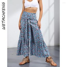 Women's Pants Woman Baggy Summer Beach Floral Print High Waist Wide Leg 2024 Fashion Dance Harem Loose Female Cropped Trousers