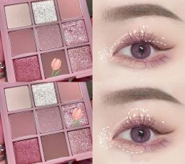 New Nine-color Eyeshadow Palette Rose Pink Colour Pearly Matte Glitter Eyeshadow Pallete Shiny Eye Shadow Eye Pigments