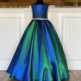 Glitter Pageant Dresses for Teens Toddler 2021 Crystals Ombre Long Little Girls Prom Gowns Jewel Sleeveless Formal Party Wear 321f