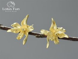 Lotus Fun Elegant Iris Flower Stud Earrings Real 925 Sterling Silver 18K Gold Earrings for Women Handmade Designer Fine Jewellery 223728445