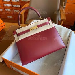 12A 1:1 Top Quality Designer Tote Bags All Hand Sewn BOX Leather Made Vintage Pure Red Color Gold Buckle Embellished Minimalist Style Luxury Tote Bags With Original Box.
