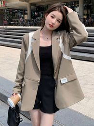 Women's Suits LANMREM Contrast Color Blazer For Women Notched Long Sleeves Single Breasted Ziper Design Blazers 2024 Casual Clothing 2Z1080
