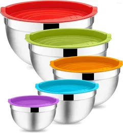Bowls Mixing Bowl Set Of 5 Stainless Steel Salad Nesting With Airtight Lids Metal For Baking Serving Dishwasher Safe
