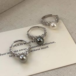 Cluster Rings EVACANDIS S925 Sterling Silver Premium Pearl Ring For Women Lace Design Elegant Opening Adjustable Quality Jewellery Gift