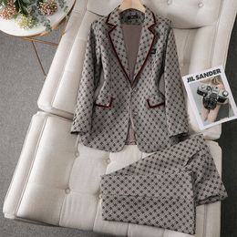 Tesco Khaki Print Women Jacket 2 Piece Suit Senior Blazer Pantsuits Office Lady Formal Shorts Suits For Working blazer mujer