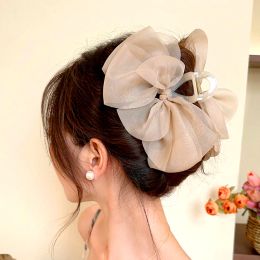 Fashion Mesh Bowtie Grip Clip Elegant Women Hairpins Sweet Girl Ponytail Braid Hair Claw Clip Hair Accessories Headdress