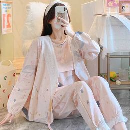 Sleep Lounge Autumn thin milk silk cotton maternity care pajama set cute pajama set maternity pajama set d240516