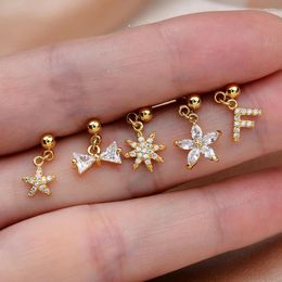 Stud Earrings 1Pcs Fashion Stainless Steel Small Earring Starfish Flower Letter Hexagon Zircon Tragus Cartilage Piercing Jewelry