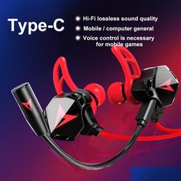 Cell Phone Earphones Portable Gaming 3.5Mm O Type-C In-Ear Earphone Headset With Mic Jack For Computer Phones Chicken Games Drop Del Dha4E