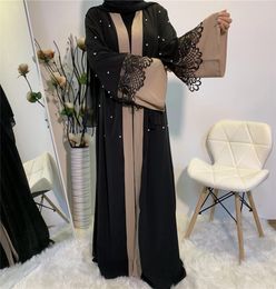 Arabic Dubai Dress Abaya Kimono Hijab Muslim For Women Beading Pearl Lace Robe Marocain Kaftan Turkey Islam Clothing Open Cardigan3865969