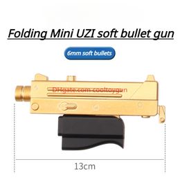 MIni UZI Foldable Metal Toy Gun Soft Bullets Exquisite Model Portable Look Real Collection Outdoor Cs Pubg Game Prop Fidgets Toy for Boys Adult Birthday Gift