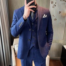 Men's Suits High Quality Fashion Grid Wedding For Men Slim Groom Man Party Formal Business Male Suit 3 Piece Blazer Vest Pants