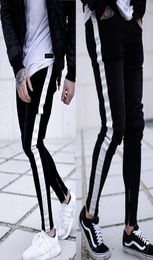 Black Jeans Men Casual Stripe Trouser Biker Ripped Skinny Jeans Frayed Slim Fit Denim Pants Trousers Clothes Pencil Pants 3ON55269768