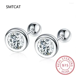 Stud Earrings Real 925 Sterling Silver Fashion Round 4/5/6mm CZ Beads Screw For Women Wedding Fine Jewellery DA2269