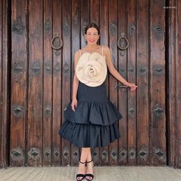 Skirts Elegant Black Satin Women Skirt Fashion Ruffles Tiered For Lady Length A Line Femmal Prom Party Saia