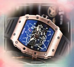 With customed logo Men's Watch Day Date Time Clock Waterproof Sports Quartz Battery Military President Colourful rubber strap calendar flower skeleton dial watches