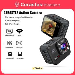 Sports Action Video Cameras CERASTES Action Camera 5K 4K60FPS WiFi Anti-shake Dual Screen 170 Wide Angle 30m Waterproof Sport Camera with Remote Control J240514