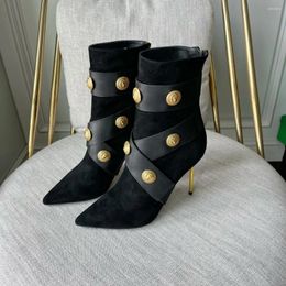 Boots Autumn Winter Women Ankle Fashion Genuine Leather Super High Heels Natural Kid Suede Metal