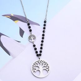 Pendant Necklaces Stainless Steel Tree Of Life Necklace Black Crystal Chain Long Collier Bijoux Elegant Women Jewellery Fashion Drop 3356