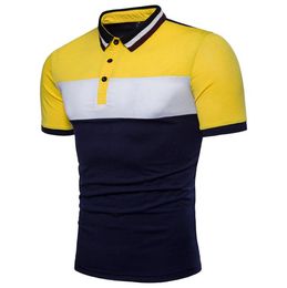 Summer New 2019 Polo Shirt Men Solid Patchwork Business Casual Polos Homme Short Sleeve Striped Polo Shirt J1907082412864