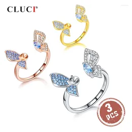 Cluster Rings CLUCI 3pcs 925 Sterling Silver Rose Gold Ring For Women Pearl Mounting Adjustable Butterfly Open SR2234SB