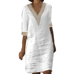 Casual Dresses Women's Fashion Solid Color V Neck Lace Stitching Half Sleeve Dress