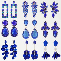 Dangle Chandelier Deep Blue Series Long Pendant Womens Earrings 2024 Trend Luxury Flower Geometry Acrylic Crystal Retro Charm Jewelry d240516