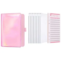 Gift Wrap Budget Binder Cash Envelopes A6 6-Ring PU Leather Zipper Pockets For Money Organiser Budgeting Planners Pink