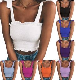 Casual Women Tops Sexy Sleeveless Slim Ruffled Bandage Yoga Vest Solid Colour Tank Crops Top Fashion Crop Sexys Womens Summer Vests1707704