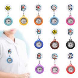 Other Doraemon Clip Pocket Watches Nurse Watch On Alligator Medical Hang Clock Gift Lapel Brooch Quartz Movement Stethoscope Retractab Otdzp