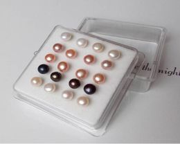 925 Silver Mixed Colour white black Pink 6mm natural Freshwater pearl Earrings Ear Studs 10 pairs box8807707