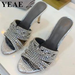 Slippers 2024 Luxury Rhinestone Women House High Heels Crystal Casual Home Shoes For