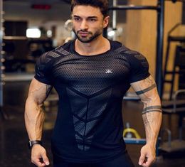 Compression Quick dry Tshirt Men Running Sport Skinny Short Tee Shirt Male Gym Fitness Bodybuilding Workout Black Tops Clothing T2744805