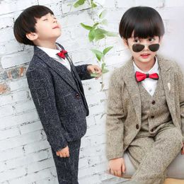 Suits Kids Performances Dance Dresses Costume Flower Boys Formal Wedding Suits Children Jacket Vest pants Tie 4PCS Party Clothing Sets Y240516