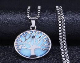 Bohemia Tree Of Life Moonstone Stainless Steel Necklaces Silver Color Chain Necklace Jewelry Cadenas Mujer NXS04 Pendant3402426