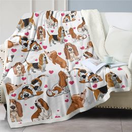 Dog Sherpa Fleece Throw Blankets for Couch, Thick Warm Fuzzy Plush Reversible Blanket for Winter, 50x60 Inches