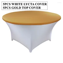Table Cloth Good Looking White Round Spandex Cover With 5pcs Colors Topper For Wedding Event Banquet Decoration