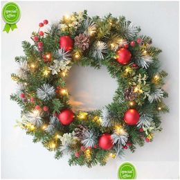Other Event & Party Supplies New 30Cm Led Christmas Wreath Artificial Pinecone Red Berry Garland Hanging Ornaments Front Door Wall Dec Dhd2H