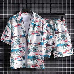 Hawaiian Blossom Shirt Short Sleeved Mens Beach Vacation Summer Large Loose Barneck Set {category}