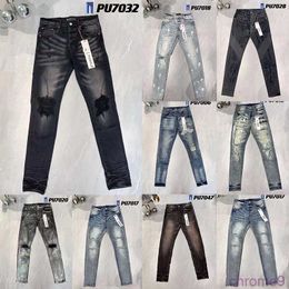 Purple Jeans Mens Fashion Trends Distressed Black Ripped Biker Slim Fit Motorcycle Mans Pants W22V W22V EJ4R