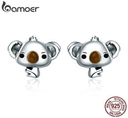 Genuine 100 925 Sterling Silver Animal Cute Koala Bear Stud Earrings for Women Sterling Silver Jewelry Gift SCE381 2009235358019