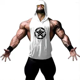 Men's Tank Tops Muscular Men Hooded Vest Sleeveless Trend Polyester Sports Gym Sweat Quick Drying Tight Casual Basketball Multi-color